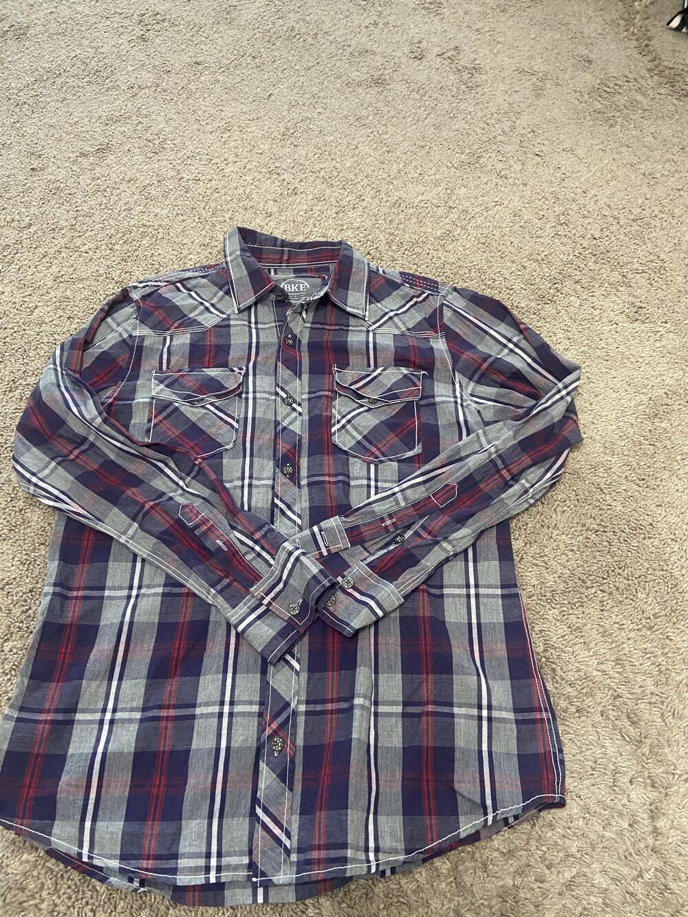 BKE Shirt Womens XS Blue Plaid Standard Fit Western Snap Button Long Sleeve Top